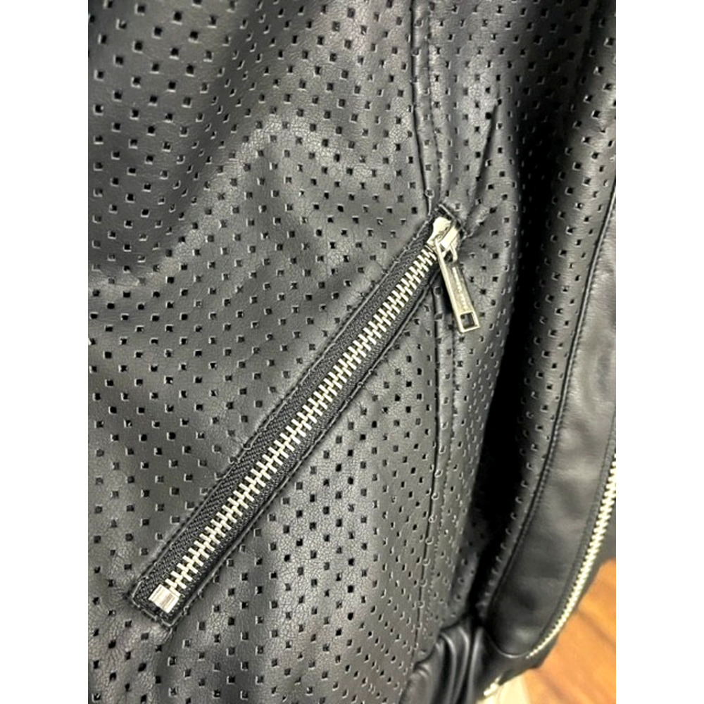 Michael Kors Women Black Faux Leather Bomber Perforated Jacket Sz Large NWT $195 - Picture 6 of 13